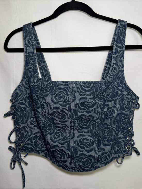 Altar'd State Tops - Altar'd State Floral Denim Corset Top Lace Up Blue Sage PT17573-5AS Large
